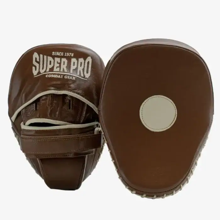 super pro combat gear super pro lederen gebogen hook and jab pad handpads bruin hoofdfoto