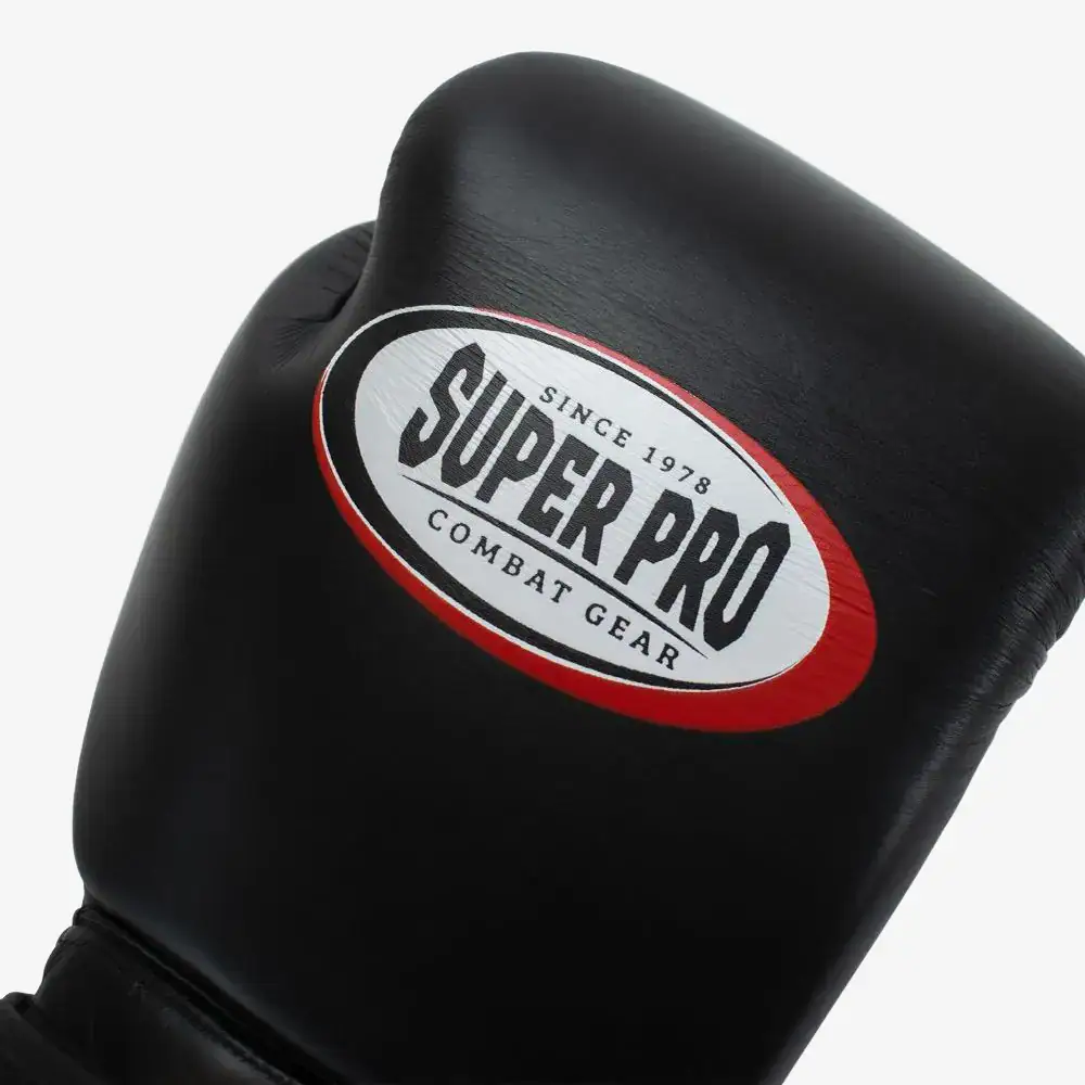 super pro combat gear thai pro bokshandschoen zwart logo
